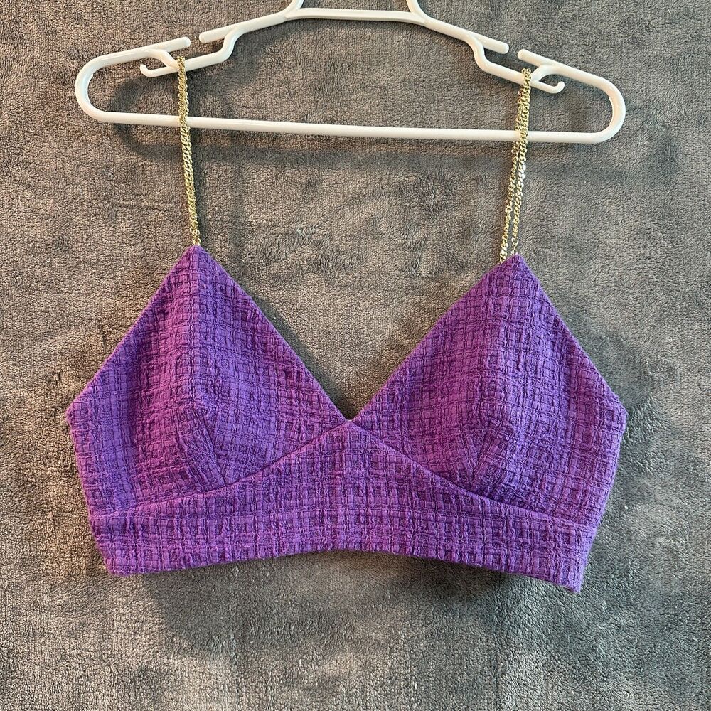 NWT Maje Violet Tweed Gold Chain Lined Cotton Crop Top Size 2